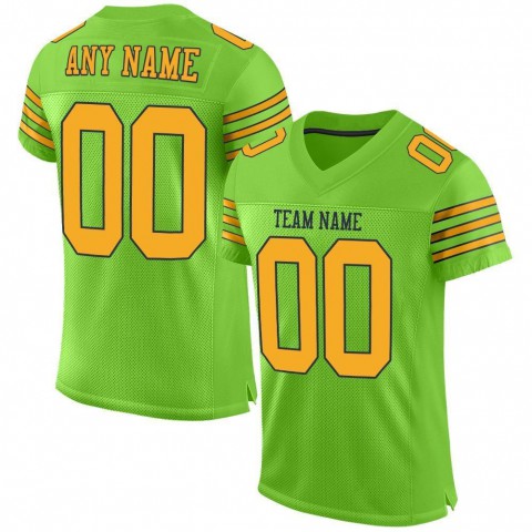 Neon Green Gold-Navy Mesh Authentic Football Jersey