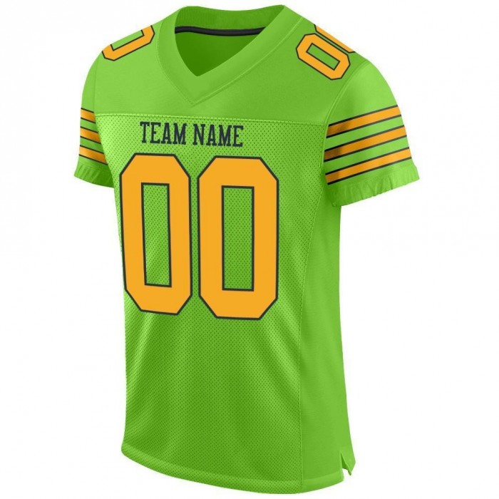 Neon Green Gold-Navy Mesh Authentic Football Jersey