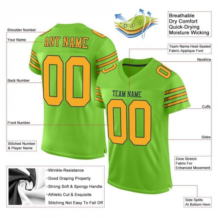 Neon Green Gold-Navy Mesh Authentic Football Jersey