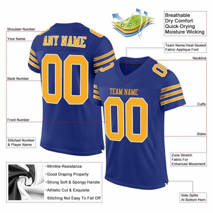 Royal Gold-White Mesh Authentic Football Jersey