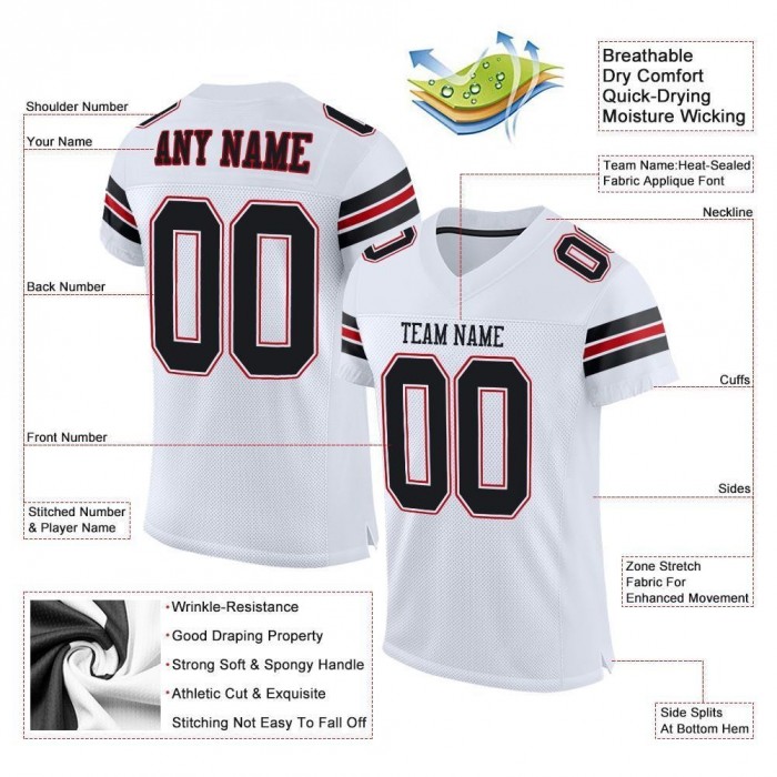 White Black-Red Mesh Authentic Football Jersey
