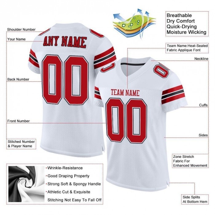White Red-Black Mesh Authentic Football Jersey
