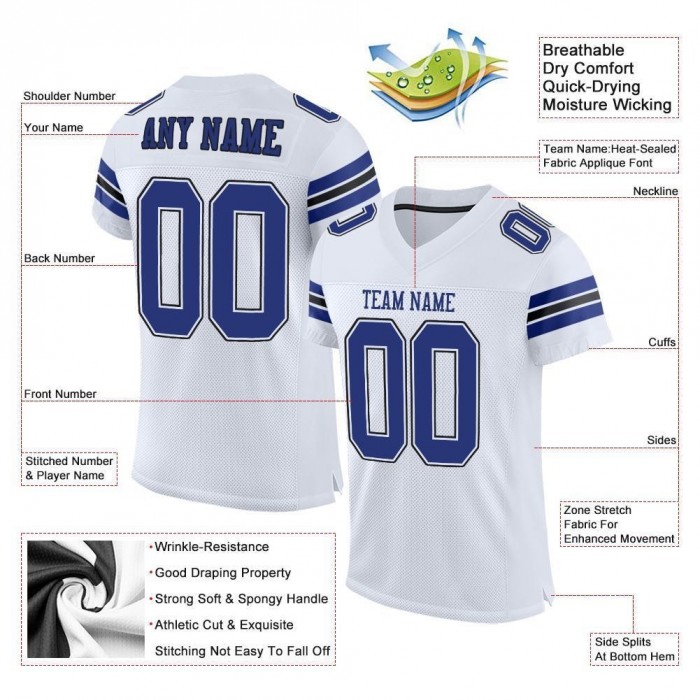 White Royal-Black Mesh Authentic Football Jersey