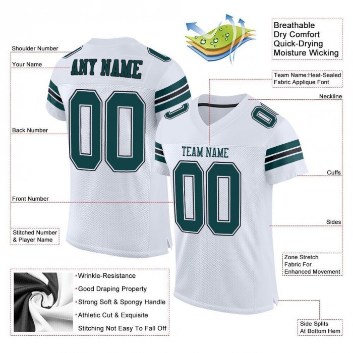 White Midnight Green-Black Mesh Authentic Football Jersey