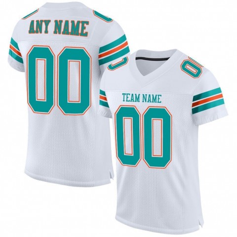 White Aqua-Orange Mesh Authentic Football Jersey