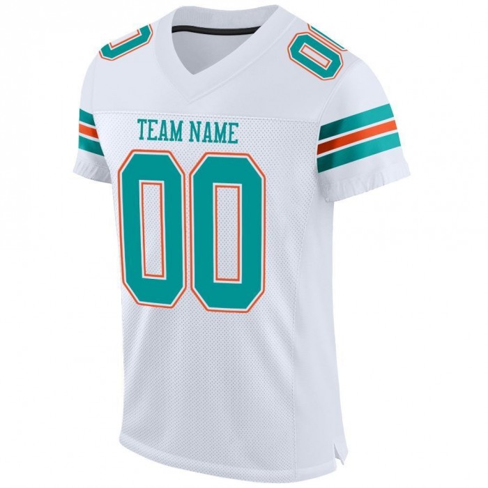 White Aqua-Orange Mesh Authentic Football Jersey