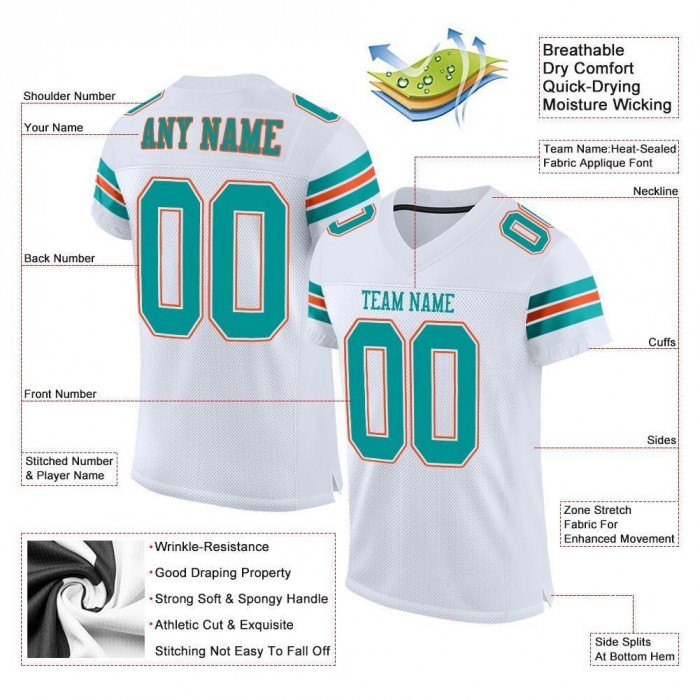 White Aqua-Orange Mesh Authentic Football Jersey