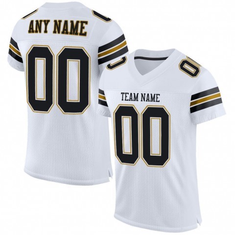 White Black-Old Gold Mesh Authentic Football Jersey