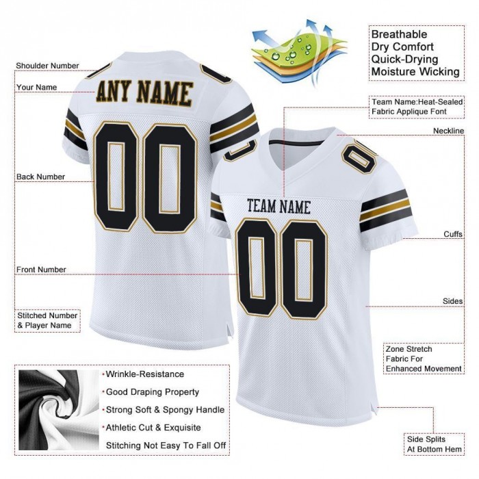 White Black-Old Gold Mesh Authentic Football Jersey