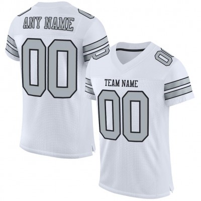 White Silver-Black Mesh Authentic Football Jersey