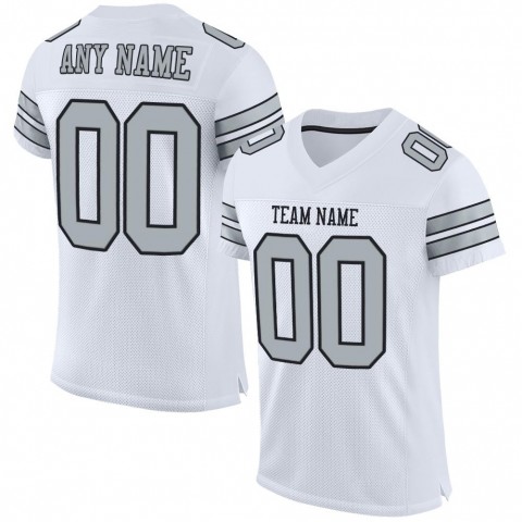 White Silver-Black Mesh Authentic Football Jersey