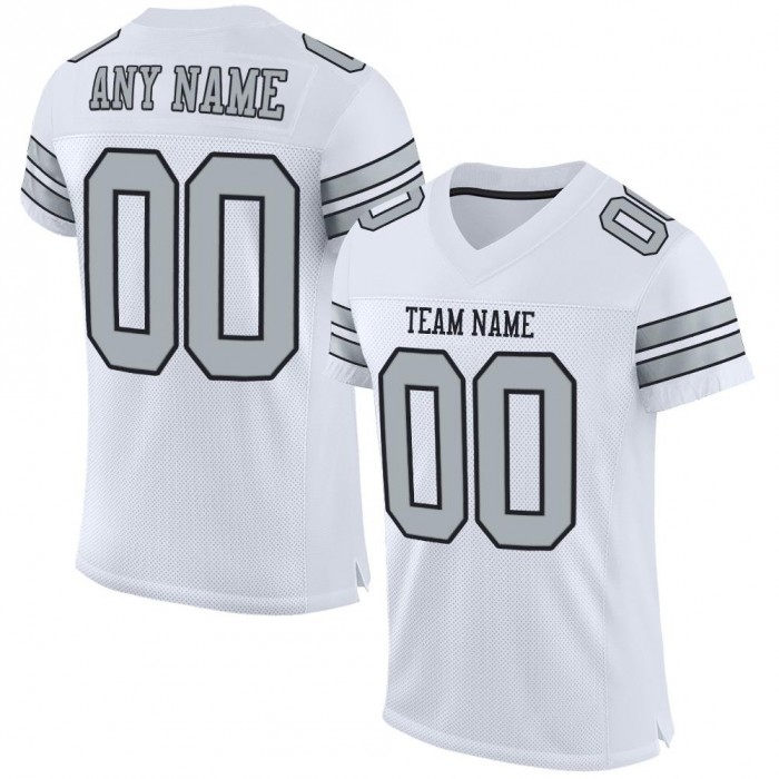 White Silver-Black Mesh Authentic Football Jersey