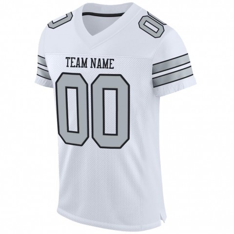 White Silver-Black Mesh Authentic Football Jersey