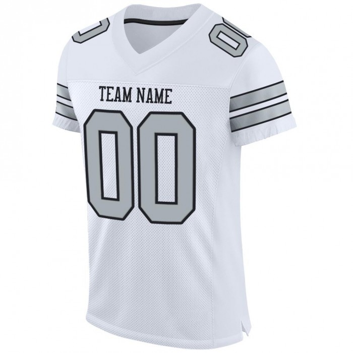 White Silver-Black Mesh Authentic Football Jersey