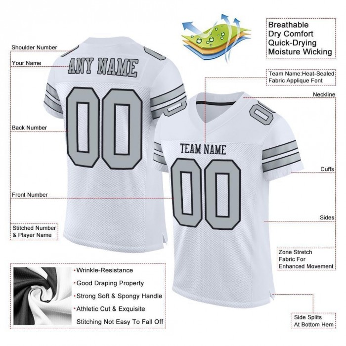 White Silver-Black Mesh Authentic Football Jersey