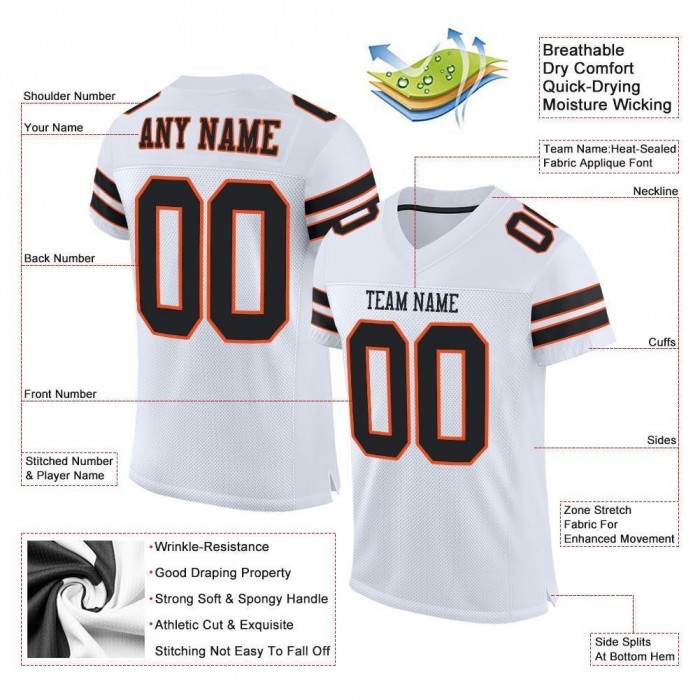 White Black-Orange Mesh Authentic Football Jersey