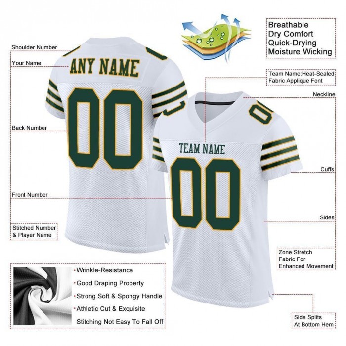 White Green-Gold Mesh Authentic Football Jersey