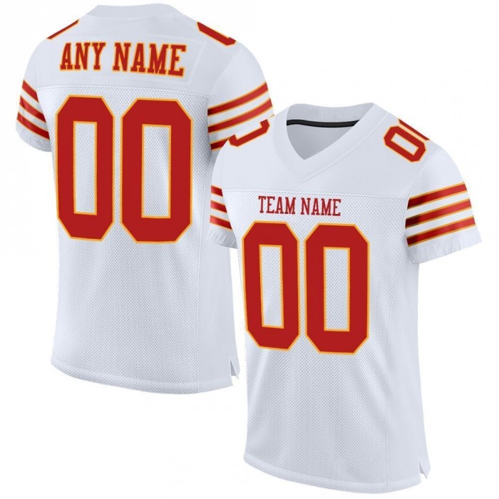 White Scarlet-Gold Mesh Authentic Football Jersey