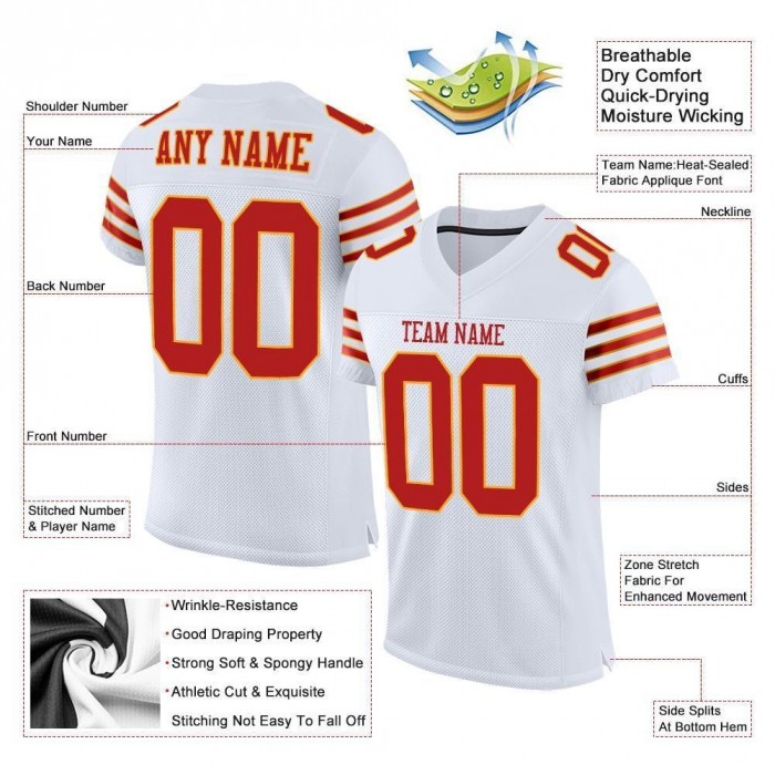 White Scarlet-Gold Mesh Authentic Football Jersey
