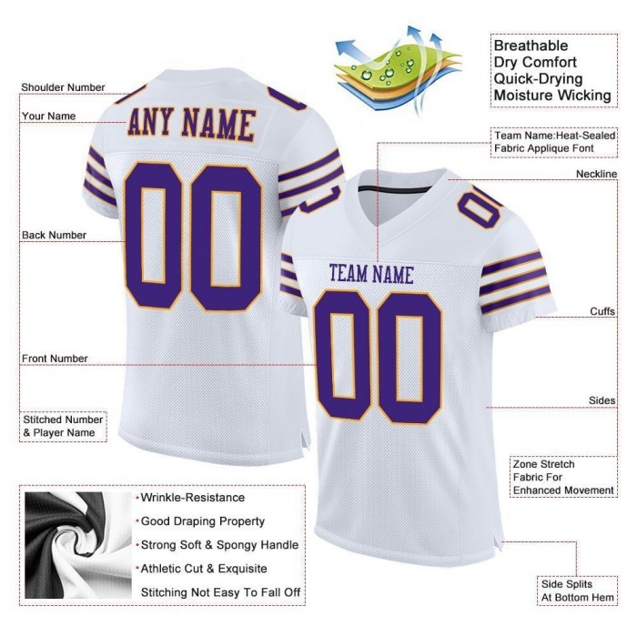 White Purple-Gold Mesh Authentic Football Jersey