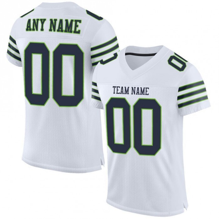 White Navy-Neon Green Mesh Authentic Football Jersey