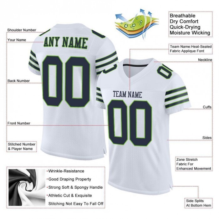 White Navy-Neon Green Mesh Authentic Football Jersey