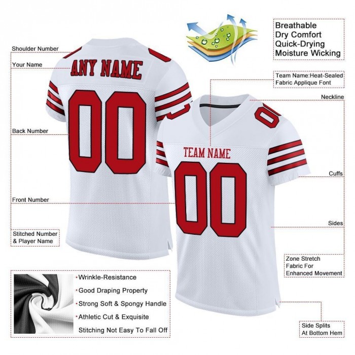 White Red-Black Mesh Authentic Football Jersey