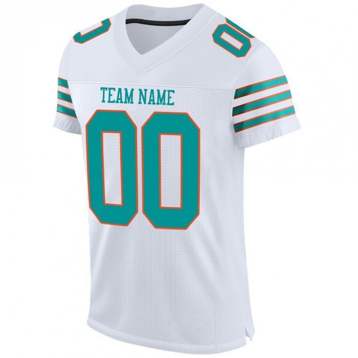 White Aqua-Orange Mesh Authentic Football Jersey