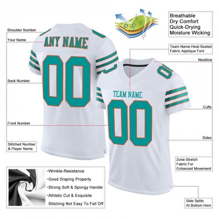 White Aqua-Orange Mesh Authentic Football Jersey