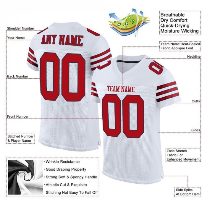 White Red-Navy Mesh Authentic Football Jersey