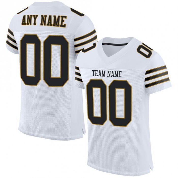 White Black-Old Gold Mesh Authentic Football Jersey