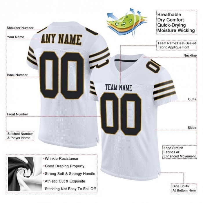 White Black-Old Gold Mesh Authentic Football Jersey