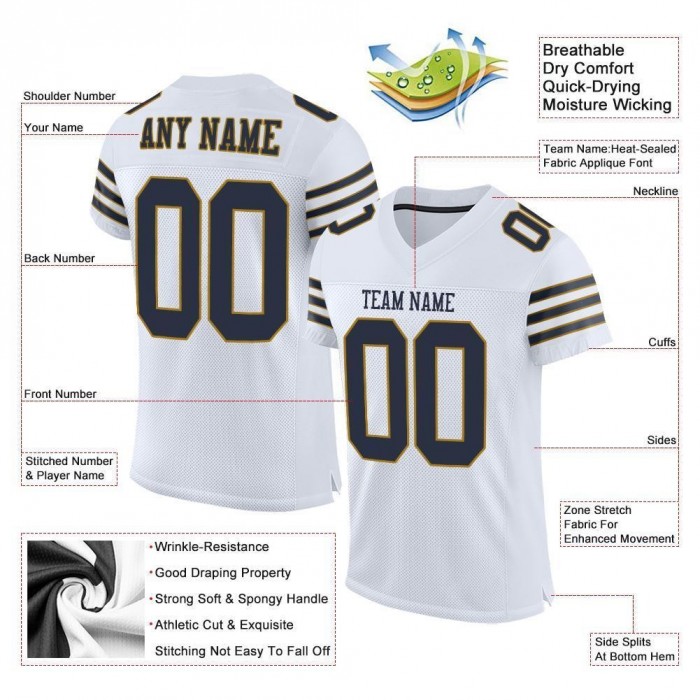 White Navy-Old Gold Mesh Authentic Football Jersey