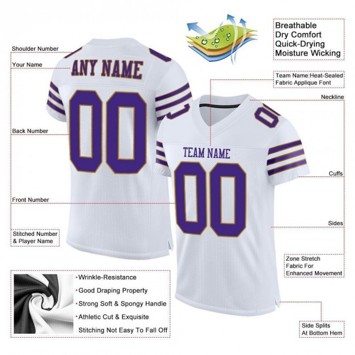 White Purple-Old Gold Mesh Authentic Football Jersey