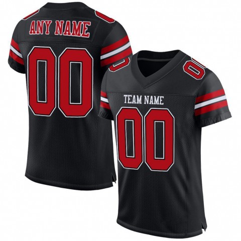 Black Red-White Mesh Authentic Football Jersey