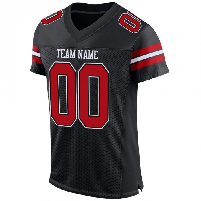 Black Red-White Mesh Authentic Football Jersey