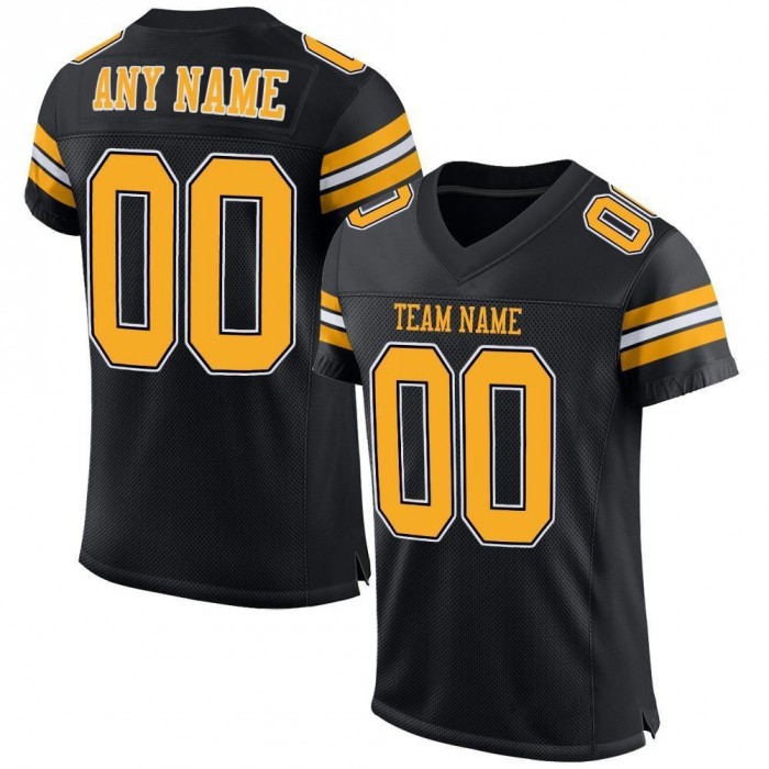 Black Gold-White Mesh Authentic Football Jersey