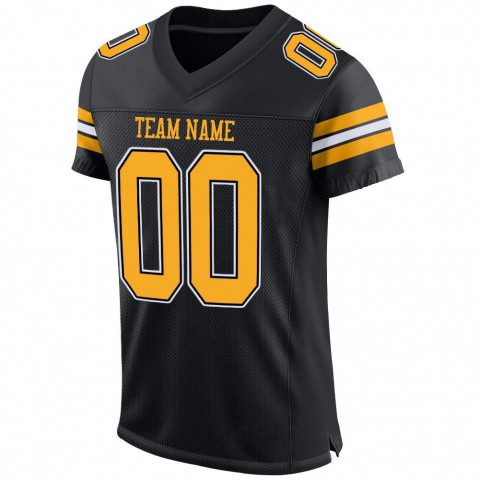 Black Gold-White Mesh Authentic Football Jersey