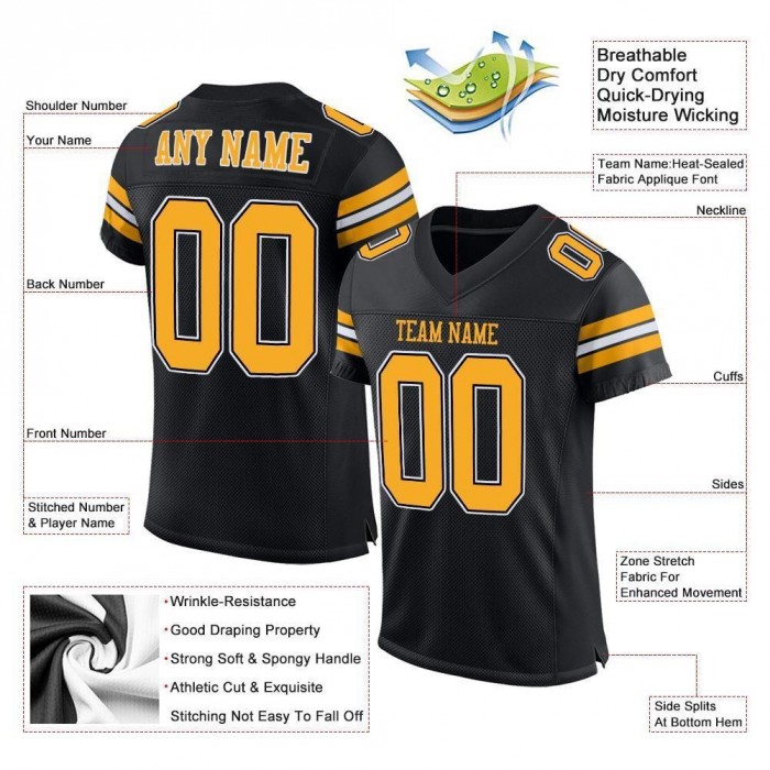 Black Gold-White Mesh Authentic Football Jersey