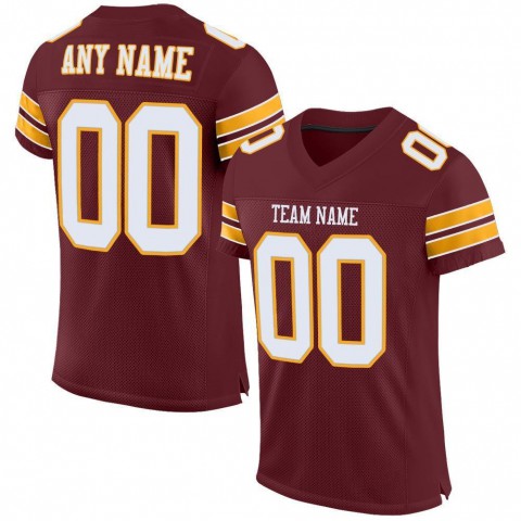 Burgundy White-Gold Mesh Authentic Football Jersey
