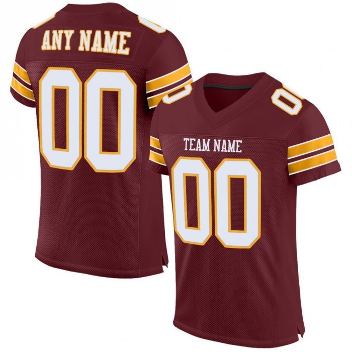 Burgundy White-Gold Mesh Authentic Football Jersey