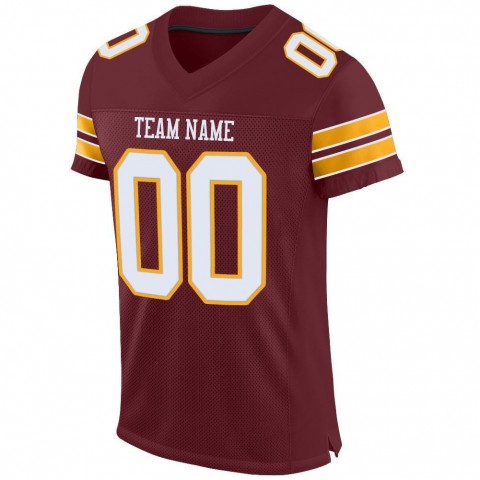 Burgundy White-Gold Mesh Authentic Football Jersey
