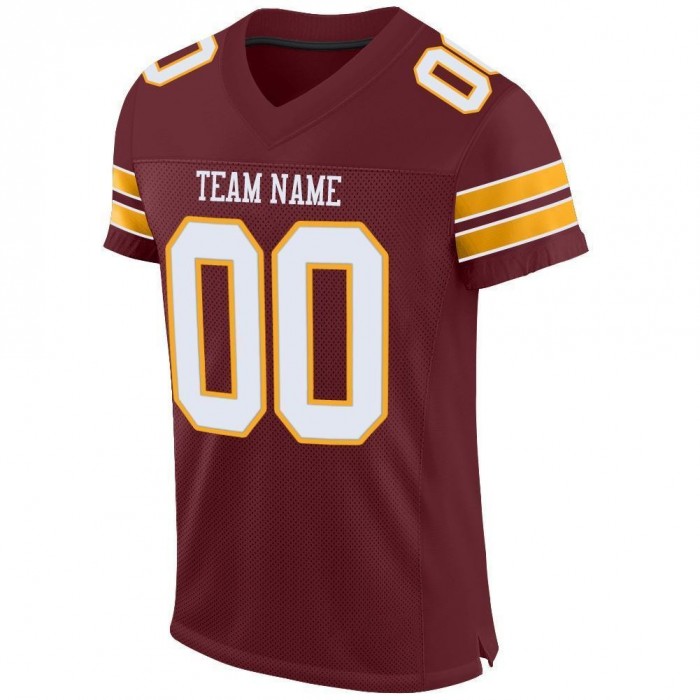 Burgundy White-Gold Mesh Authentic Football Jersey