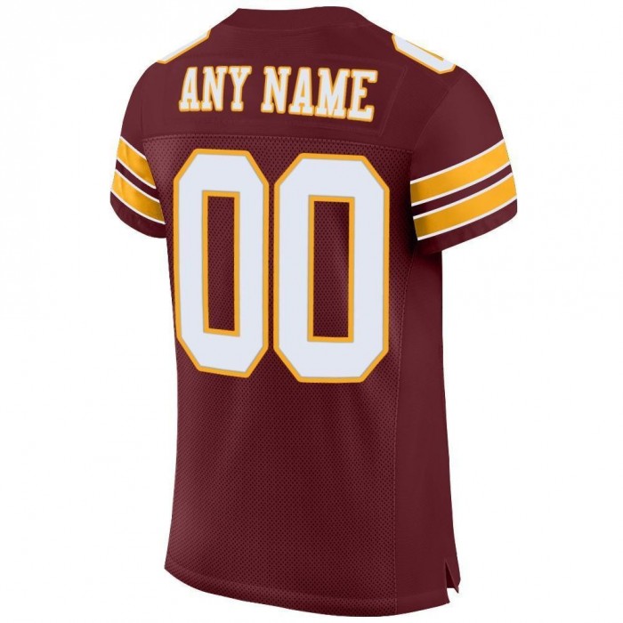 Burgundy White-Gold Mesh Authentic Football Jersey