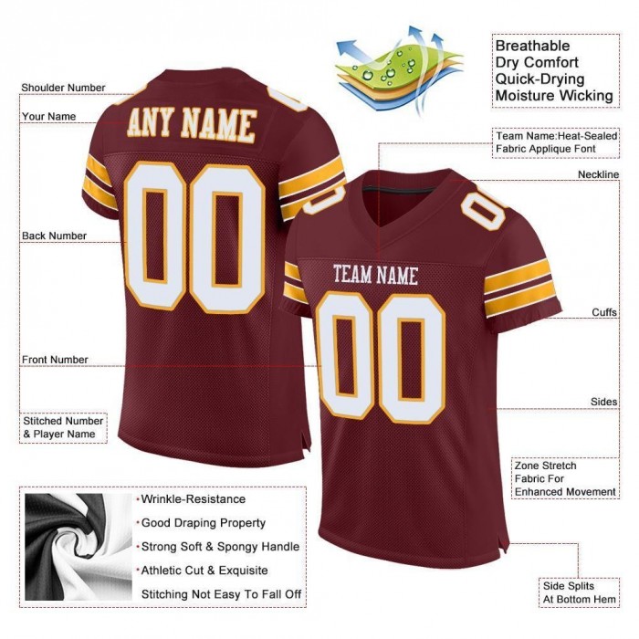 Burgundy White-Gold Mesh Authentic Football Jersey