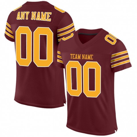 Burgundy Gold-White Mesh Authentic Football Jersey
