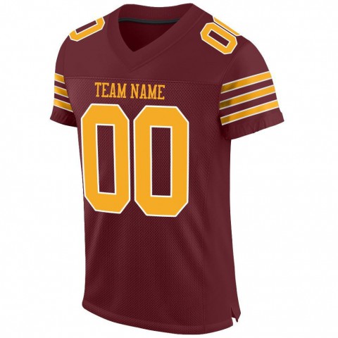Burgundy Gold-White Mesh Authentic Football Jersey