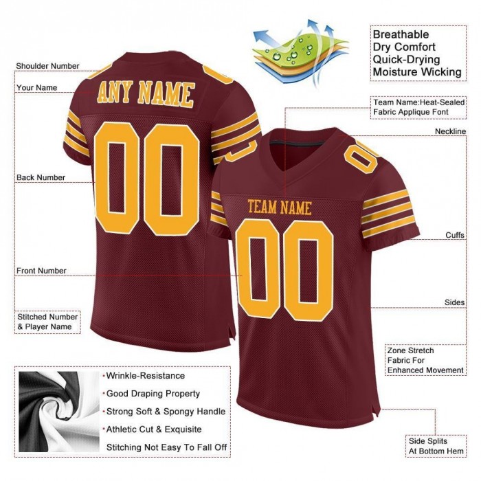 Burgundy Gold-White Mesh Authentic Football Jersey