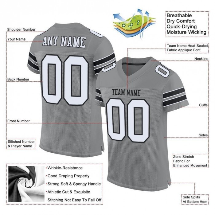Gray White-Black Mesh Authentic Football Jersey