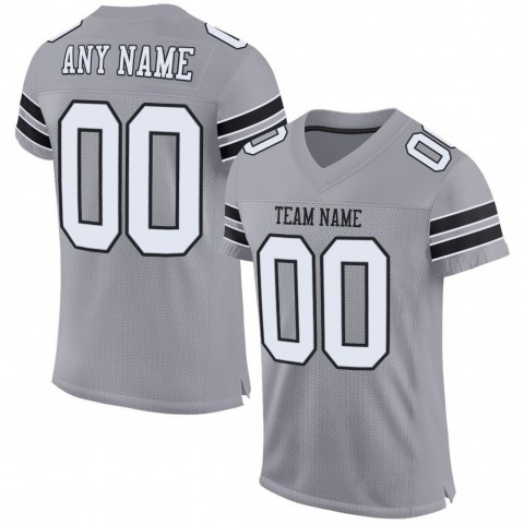 Light Gray White-Black Mesh Authentic Football Jersey